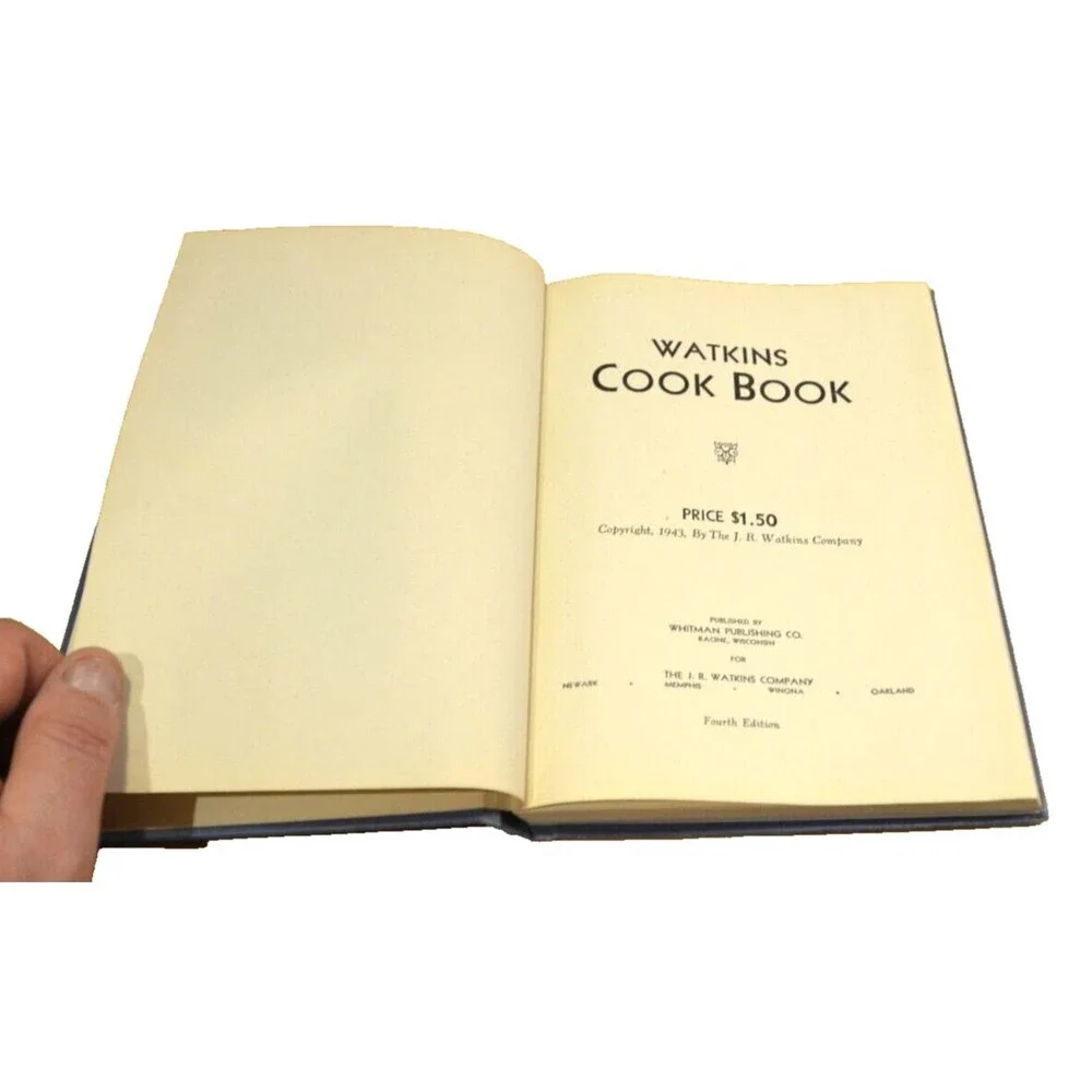 J R Watkins Cook Book Vintage 1943 4th edition Elaine Allen Dust Cover